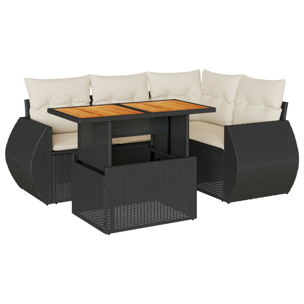 vidaXL Set de muebles de jardín 5 pzas y cojines ratán sintético negro