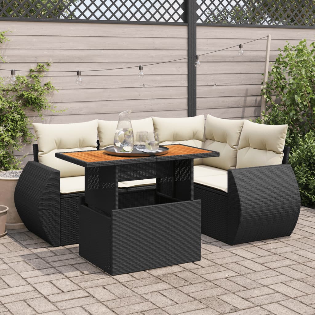 vidaXL Set de muebles de jardín 5 pzas y cojines ratán sintético negro