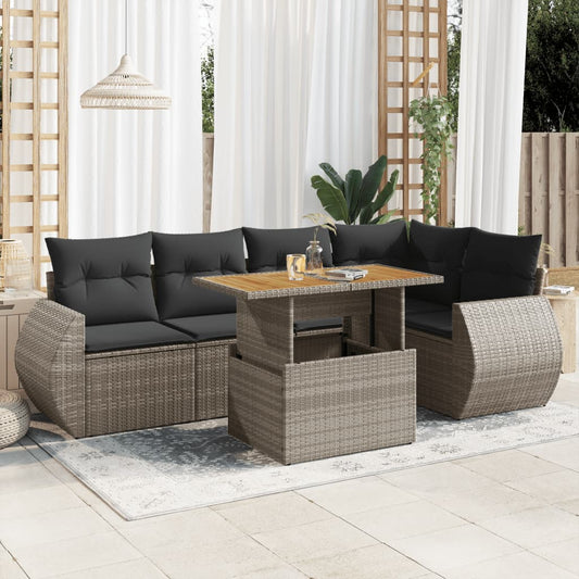 vidaXL Set de muebles de jardín 6 pzas y cojines ratán sintético gris