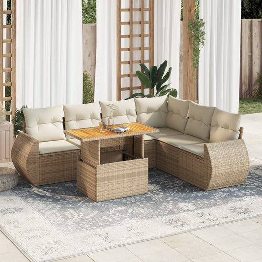 vidaXL Set sofás de jardín 7 piezas y cojines ratán sintético beige