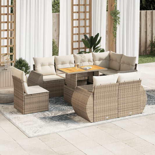 vidaXL Set de sofás de jardín con cojines 9 pzas ratán sintético beige