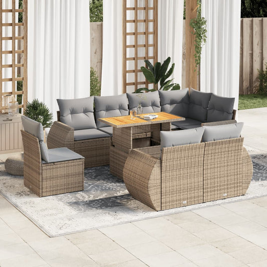 vidaXL Set de sofás de jardín con cojines 9 pzas ratán sintético beige