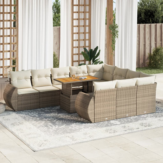 vidaXL Set de sofás de jardín 11pzas con cojines ratán sintético beige