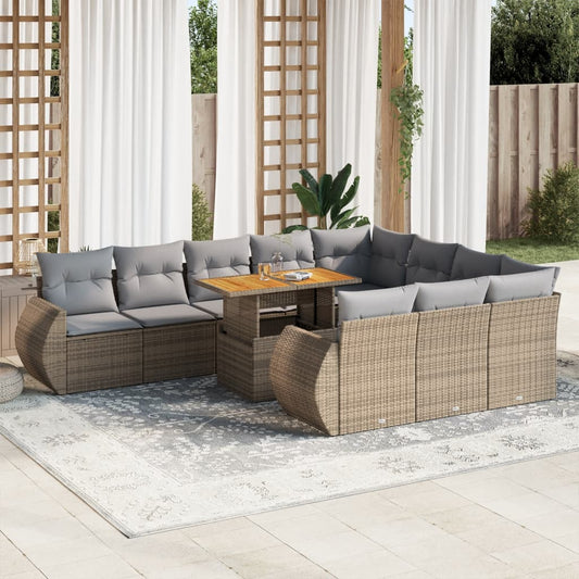 vidaXL Set de sofás de jardín 11pzas con cojines ratán sintético beige