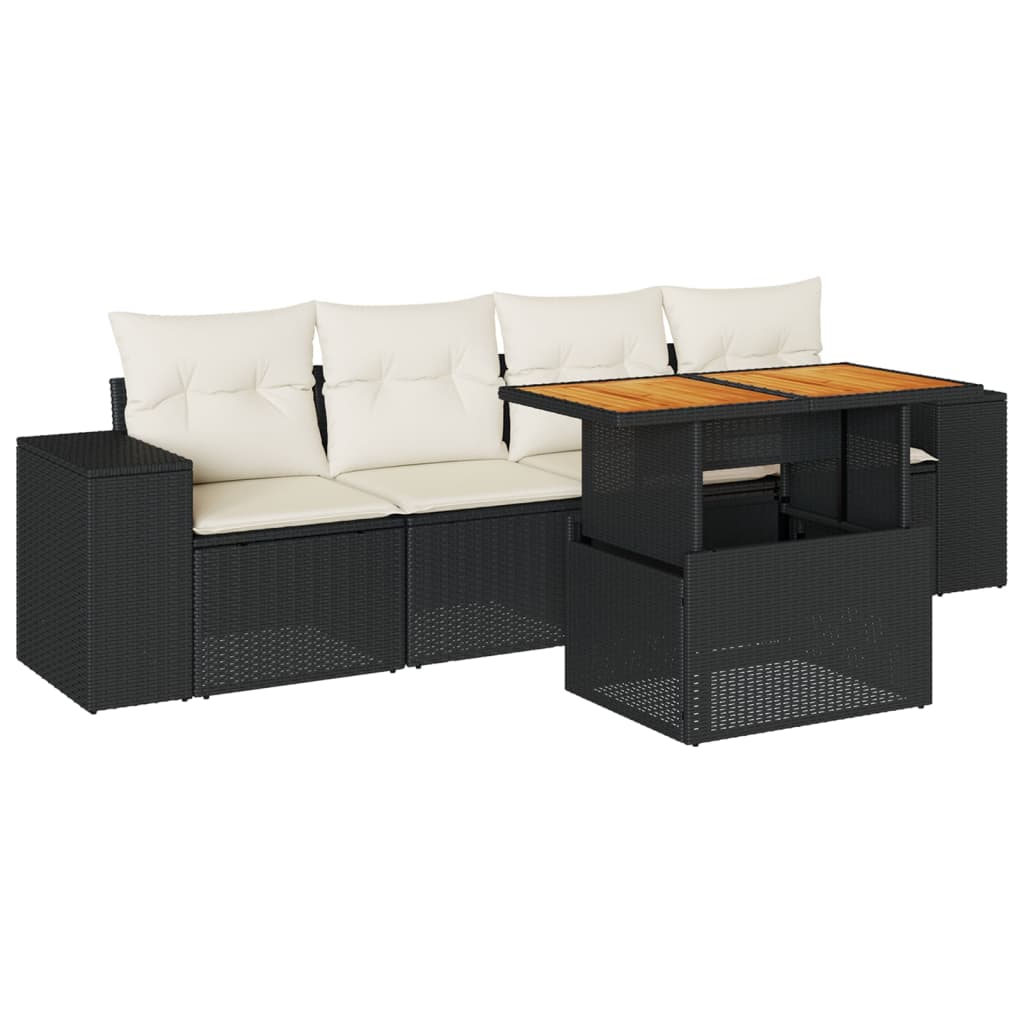 vidaXL Set de muebles de jardín 5 pzas y cojines ratán sintético negro