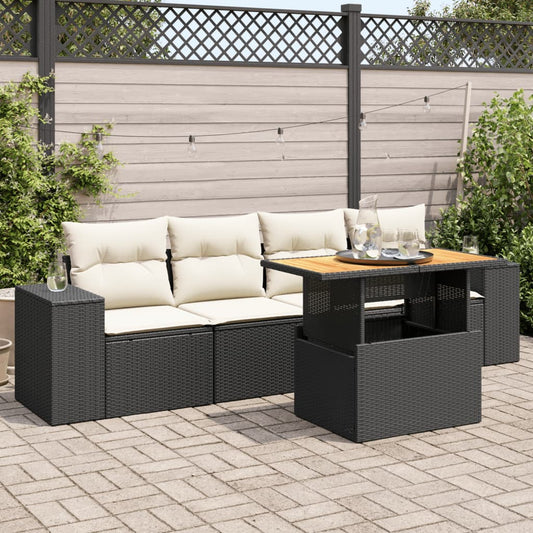 vidaXL Set de muebles de jardín 5 pzas y cojines ratán sintético negro