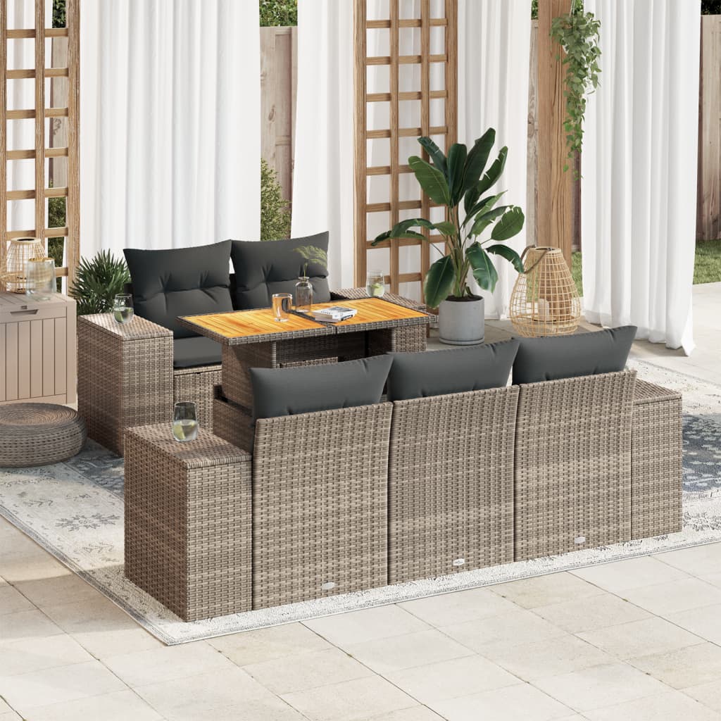 vidaXL Set de muebles de jardín 6 pzas y cojines ratán sintético gris