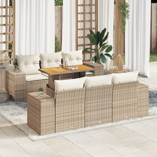 vidaXL Set sofás de jardín 7 piezas y cojines ratán sintético beige