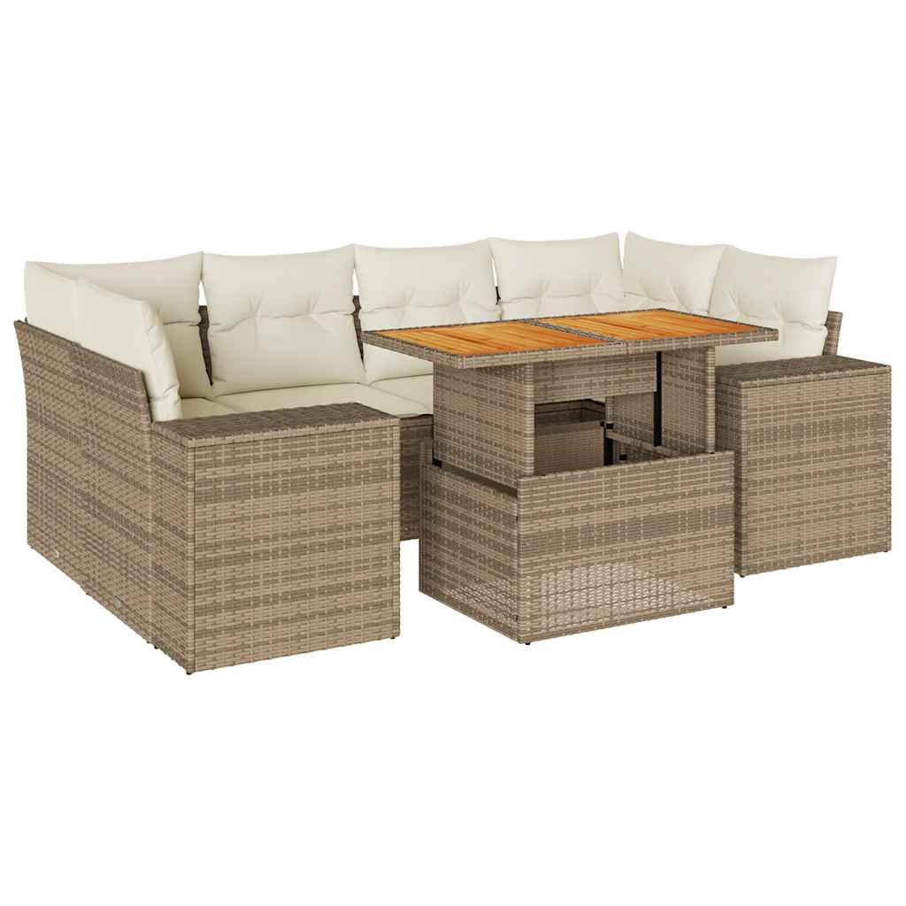 vidaXL Set sofás de jardín 7 piezas y cojines ratán sintético beige