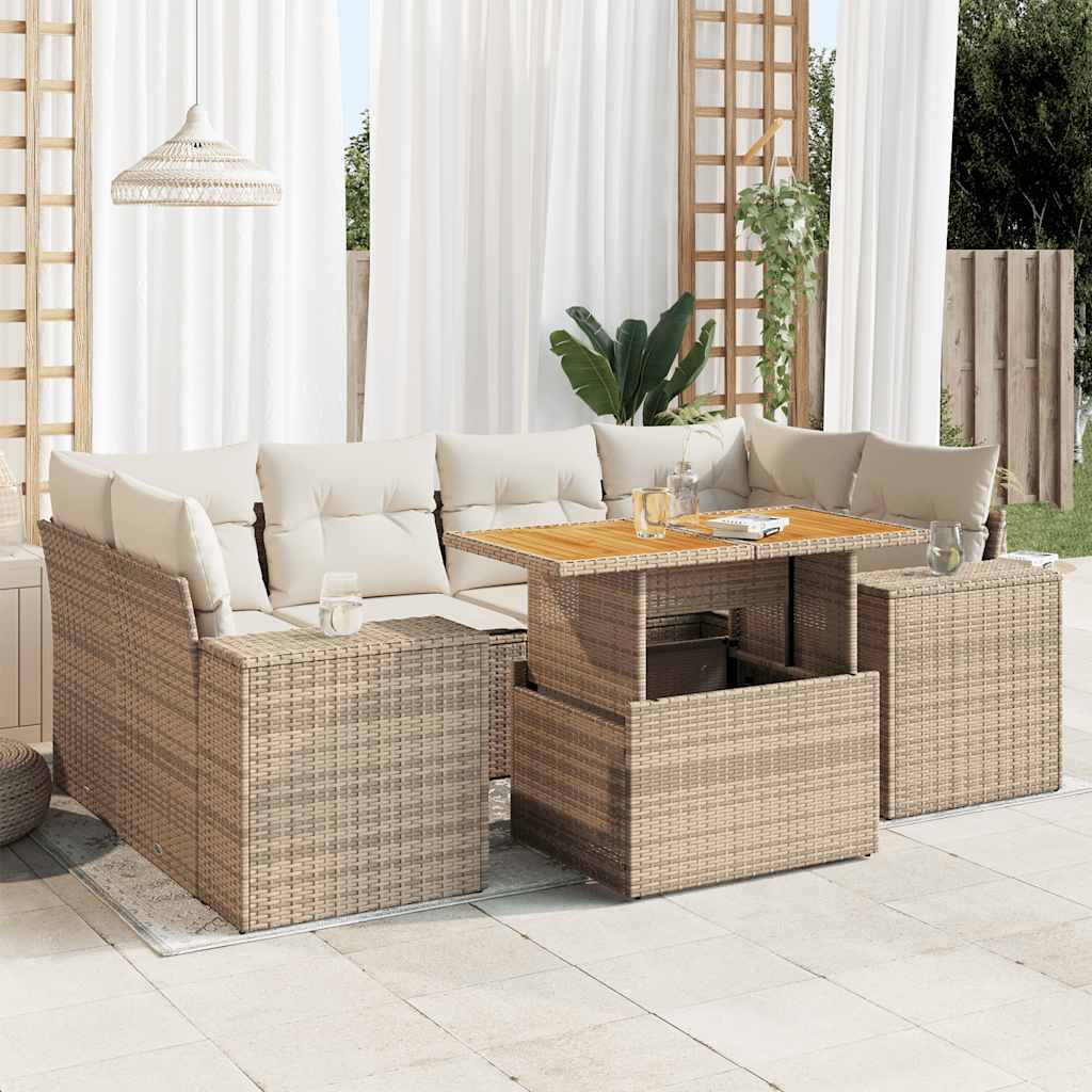 vidaXL Set sofás de jardín 7 piezas y cojines ratán sintético beige