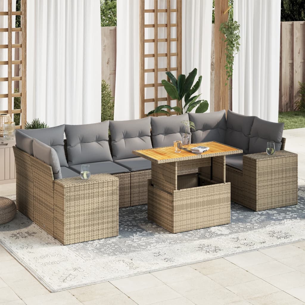 vidaXL Set de sofás de jardín y cojines 8 piezas ratán sintético beige