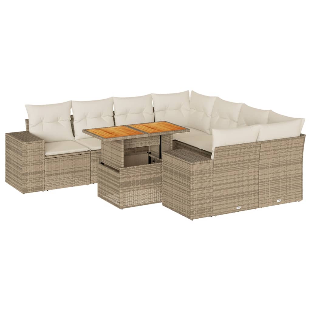 vidaXL Set de sofás de jardín con cojines 9 pzas ratán sintético beige