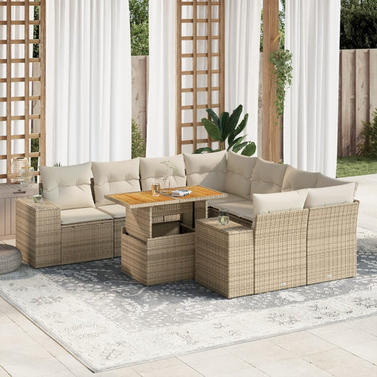 vidaXL Set de sofás de jardín con cojines 9 pzas ratán sintético beige