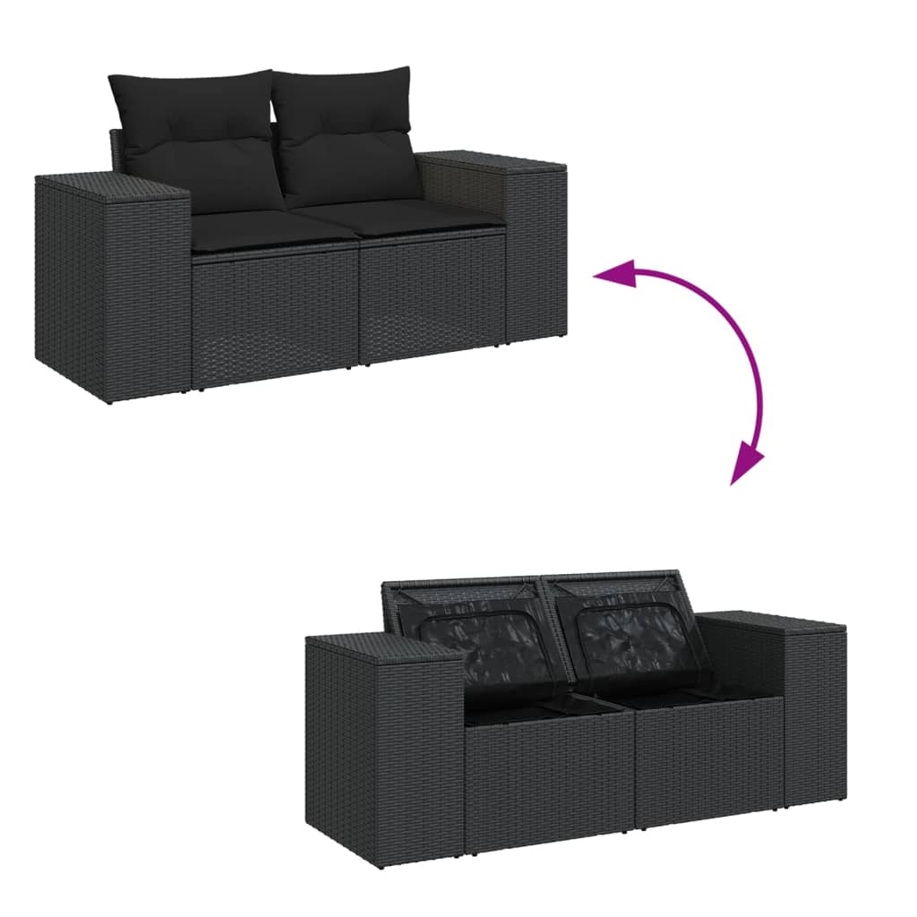 vidaXL Set de muebles de jardín 5 pzas y cojines ratán sintético negro