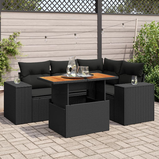 vidaXL Set de muebles de jardín 5 pzas y cojines ratán sintético negro