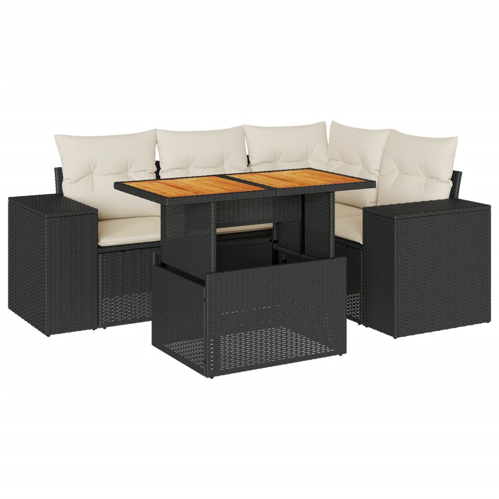 vidaXL Set de muebles de jardín 5 pzas y cojines ratán sintético negro