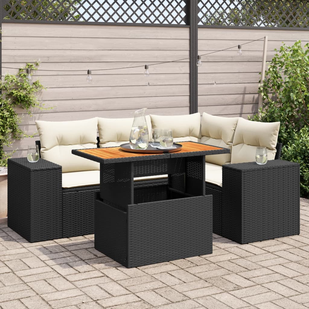 vidaXL Set de muebles de jardín 5 pzas y cojines ratán sintético negro