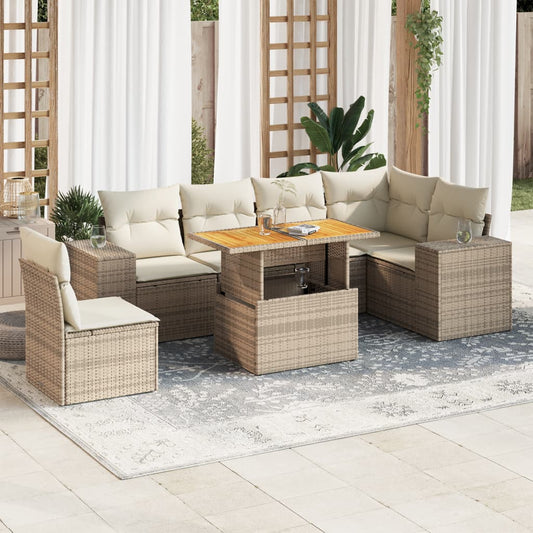 vidaXL Set sofás de jardín 7 piezas y cojines ratán sintético beige