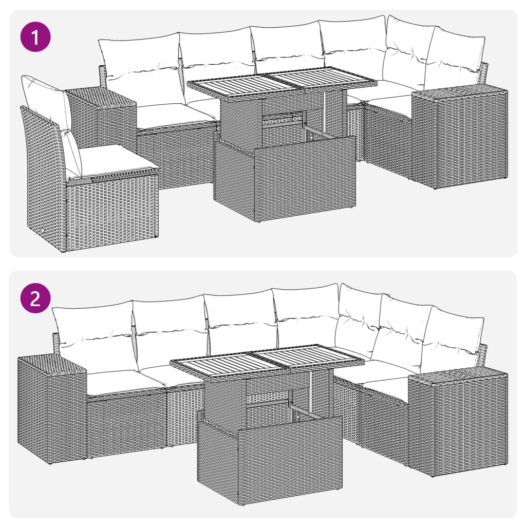 vidaXL Set de sofás de jardín 7 pzas con cojines ratán sintético gris