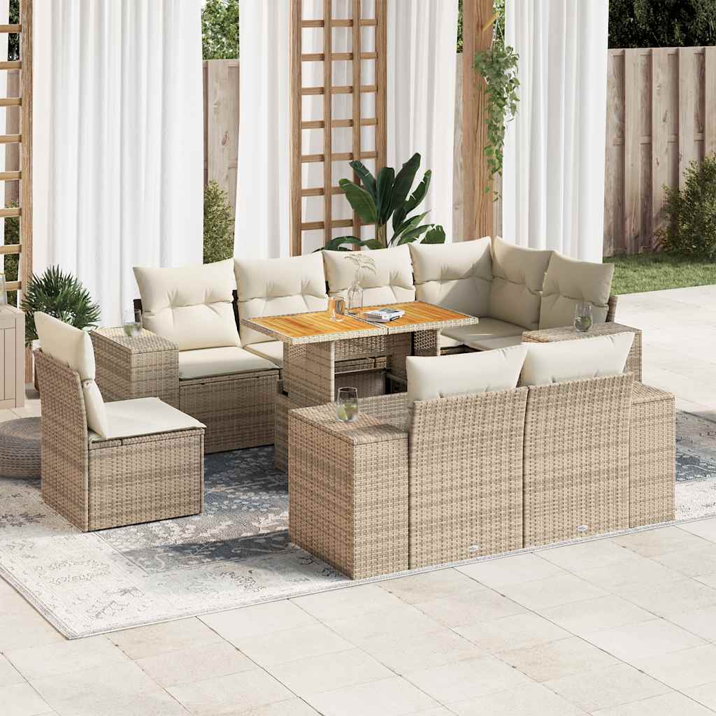 vidaXL Set de sofás de jardín con cojines 9 pzas ratán sintético beige