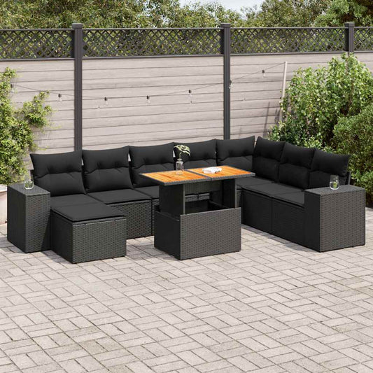 vidaXL Set sofás jardín y cojines 9 pzas ratán sintético acacia negro