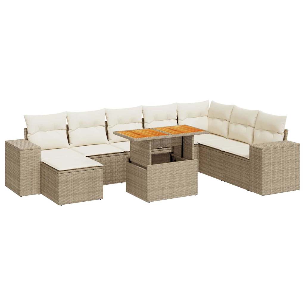 vidaXL Set sofás jardín y cojines 9 pzas ratán sintético acacia beige