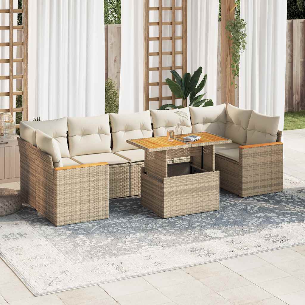 vidaXL Set sofás jardín y cojines 7 pzas ratán sintético acacia beige