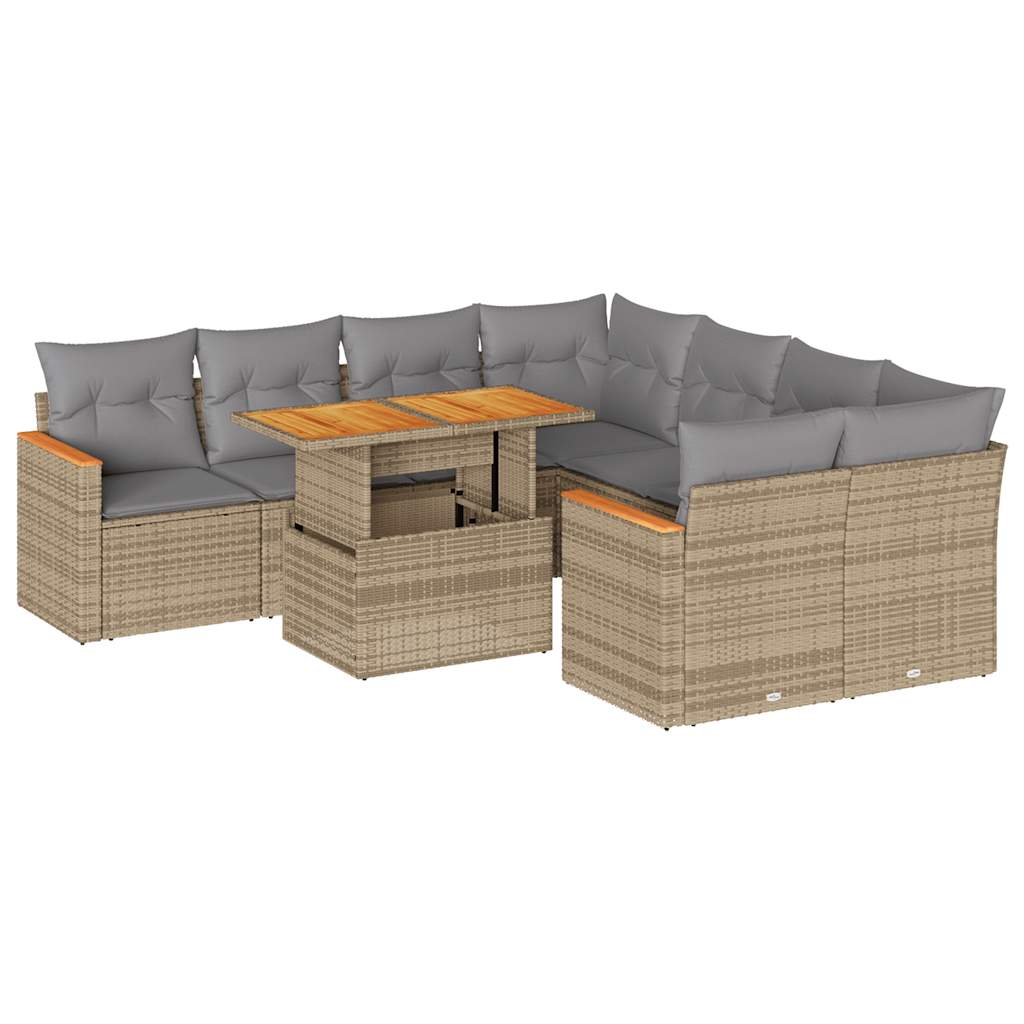 vidaXL Set sofás jardín y cojines 9 pzas ratán sintético acacia beige