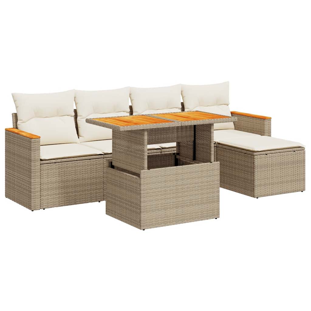 vidaXL Set sofás jardín y cojines 6 pzas ratán sintético acacia beige