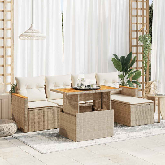 vidaXL Set sofás jardín y cojines 6 pzas ratán sintético acacia beige