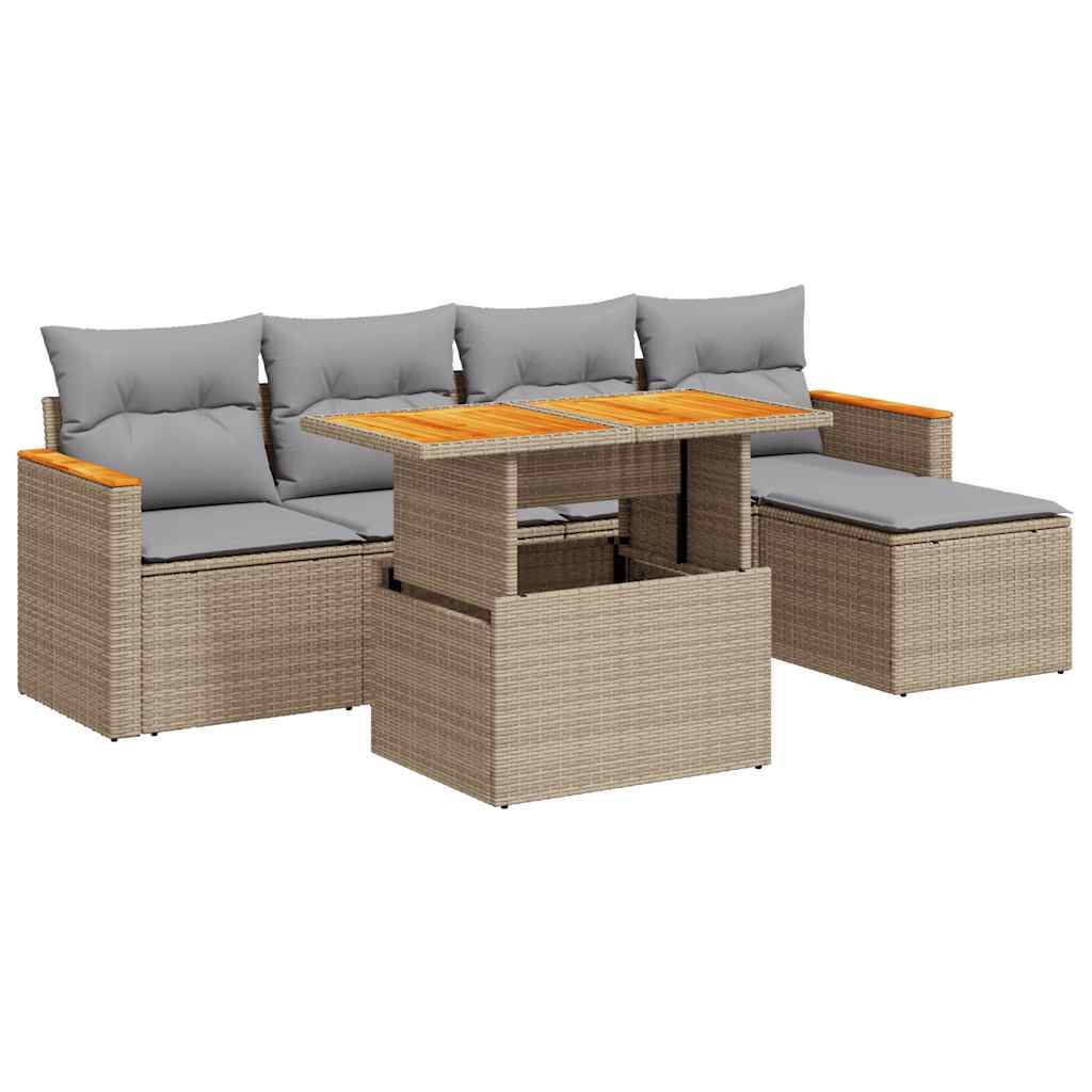 vidaXL Set sofás jardín y cojines 6 pzas ratán sintético acacia beige