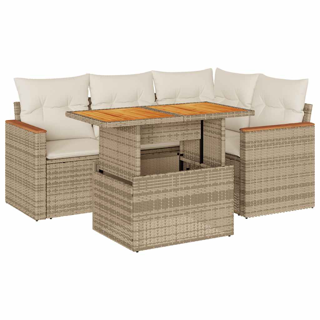 vidaXL Set sofás jardín y cojines 5 pzas ratán sintético acacia beige