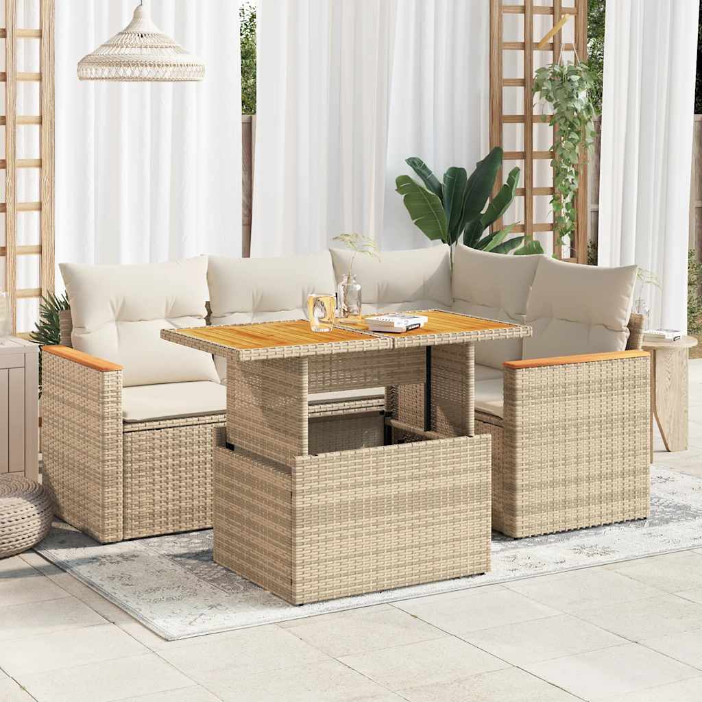 vidaXL Set sofás jardín y cojines 5 pzas ratán sintético acacia beige