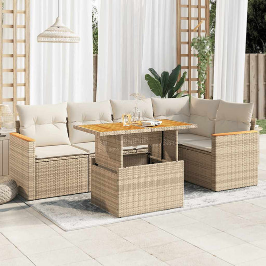 vidaXL Set sofás jardín y cojines 5 pzas ratán sintético acacia beige