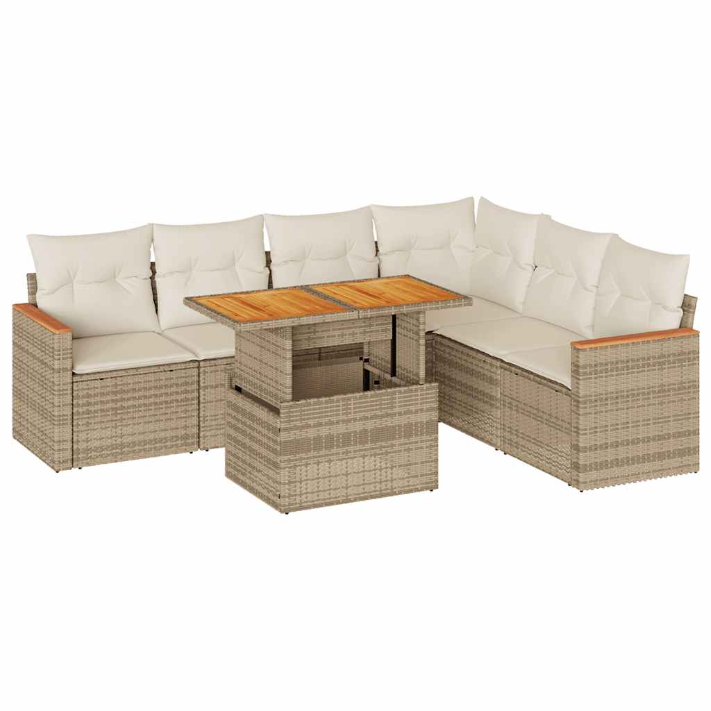 vidaXL Set sofás jardín y cojines 7 pzas ratán sintético acacia beige