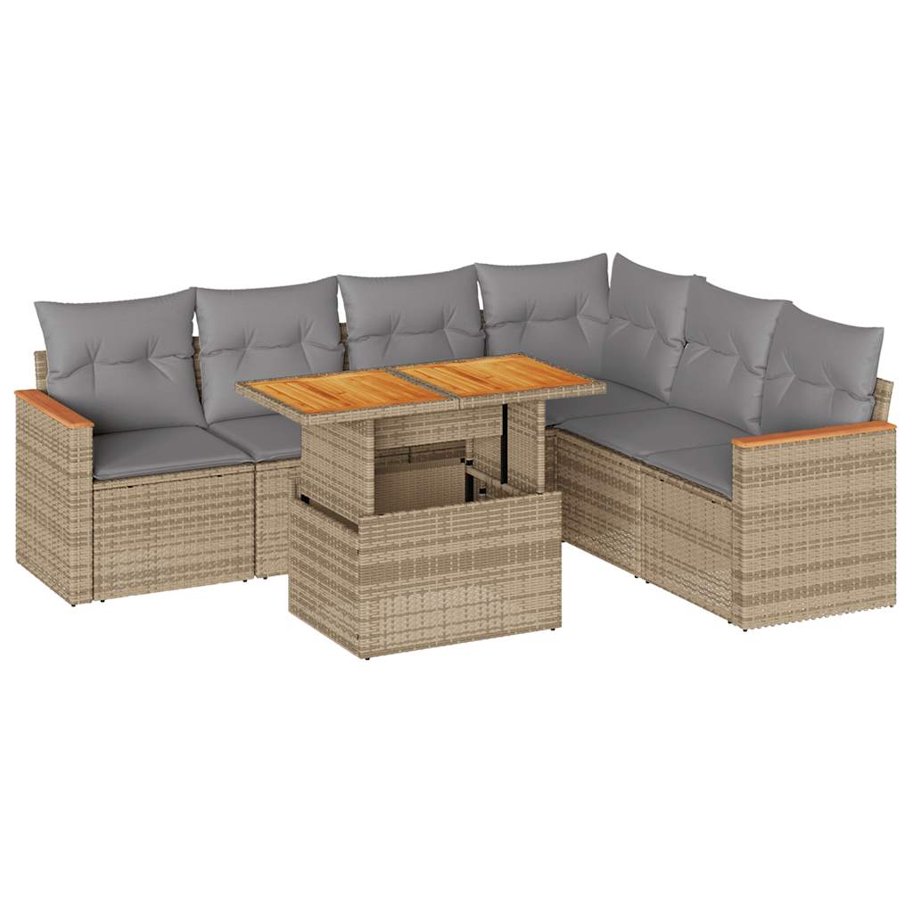 vidaXL Set sofás jardín y cojines 7 pzas ratán sintético acacia beige