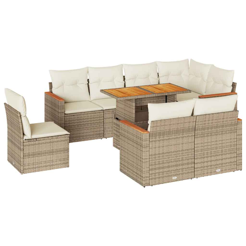 vidaXL Set sofás jardín y cojines 9 pzas ratán sintético acacia beige