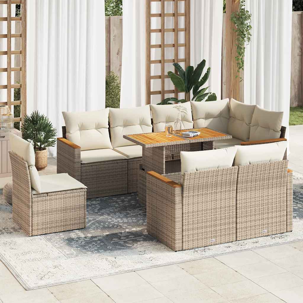 vidaXL Set sofás jardín y cojines 9 pzas ratán sintético acacia beige