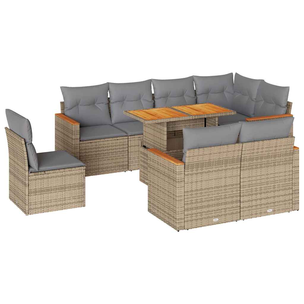 vidaXL Set sofás jardín y cojines 9 pzas ratán sintético acacia beige