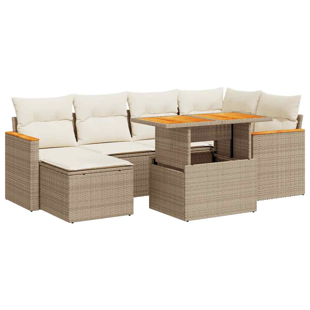 vidaXL Set sofás jardín y cojines 7 pzas ratán sintético acacia beige