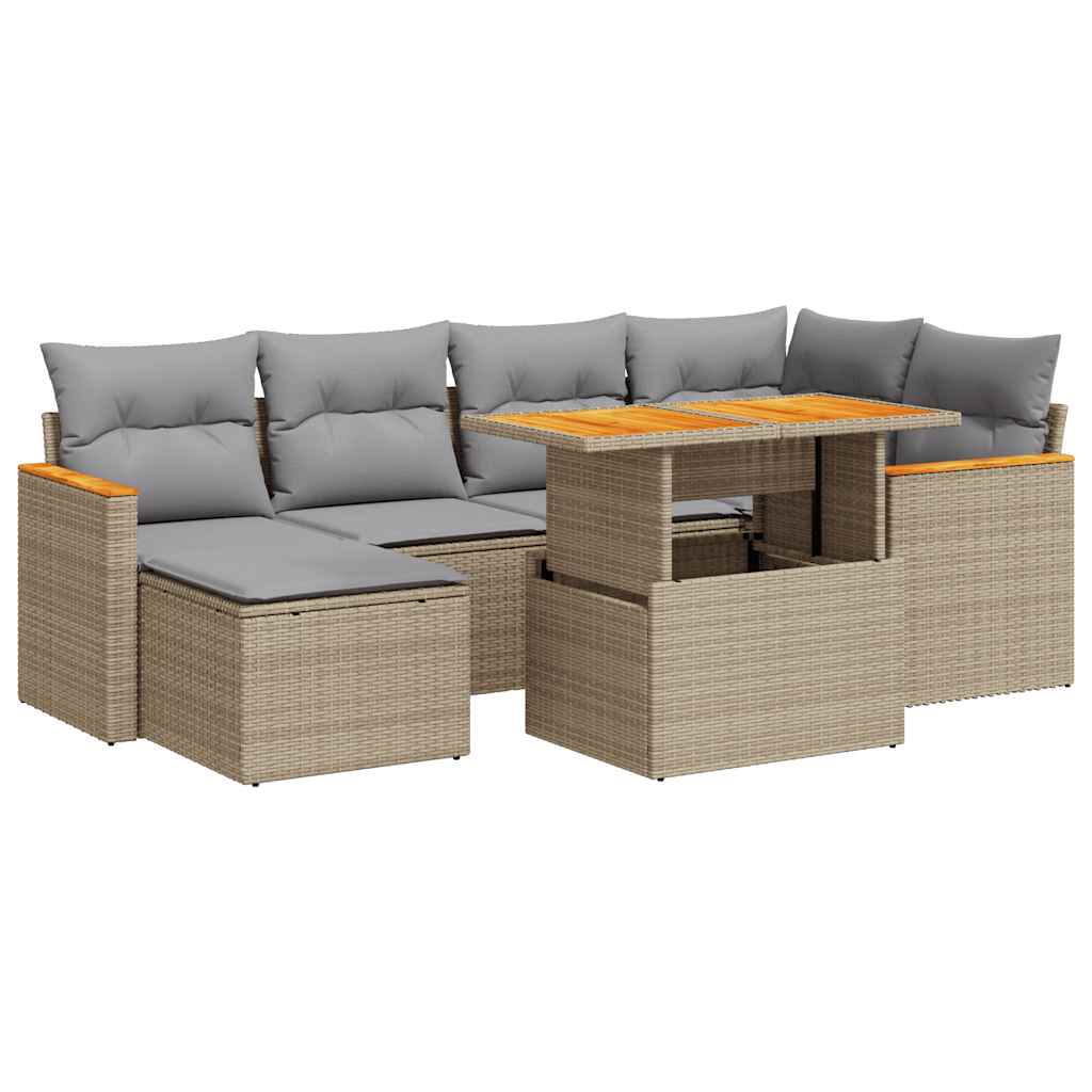 vidaXL Set sofás jardín y cojines 7 pzas ratán sintético acacia beige