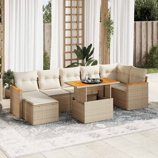 vidaXL Set sofás jardín y cojines 8 pzas ratán sintético acacia beige