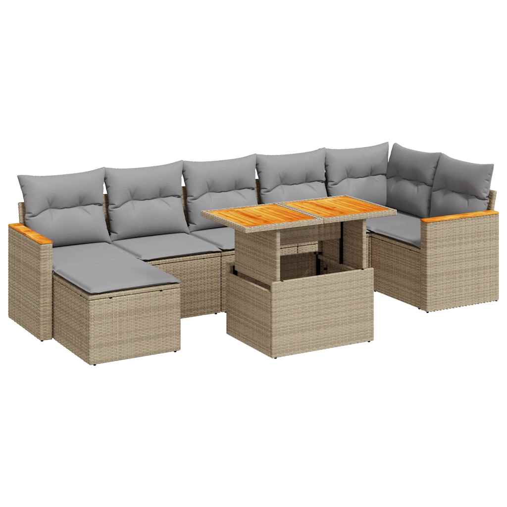 vidaXL Set sofás jardín y cojines 8 pzas ratán sintético acacia beige