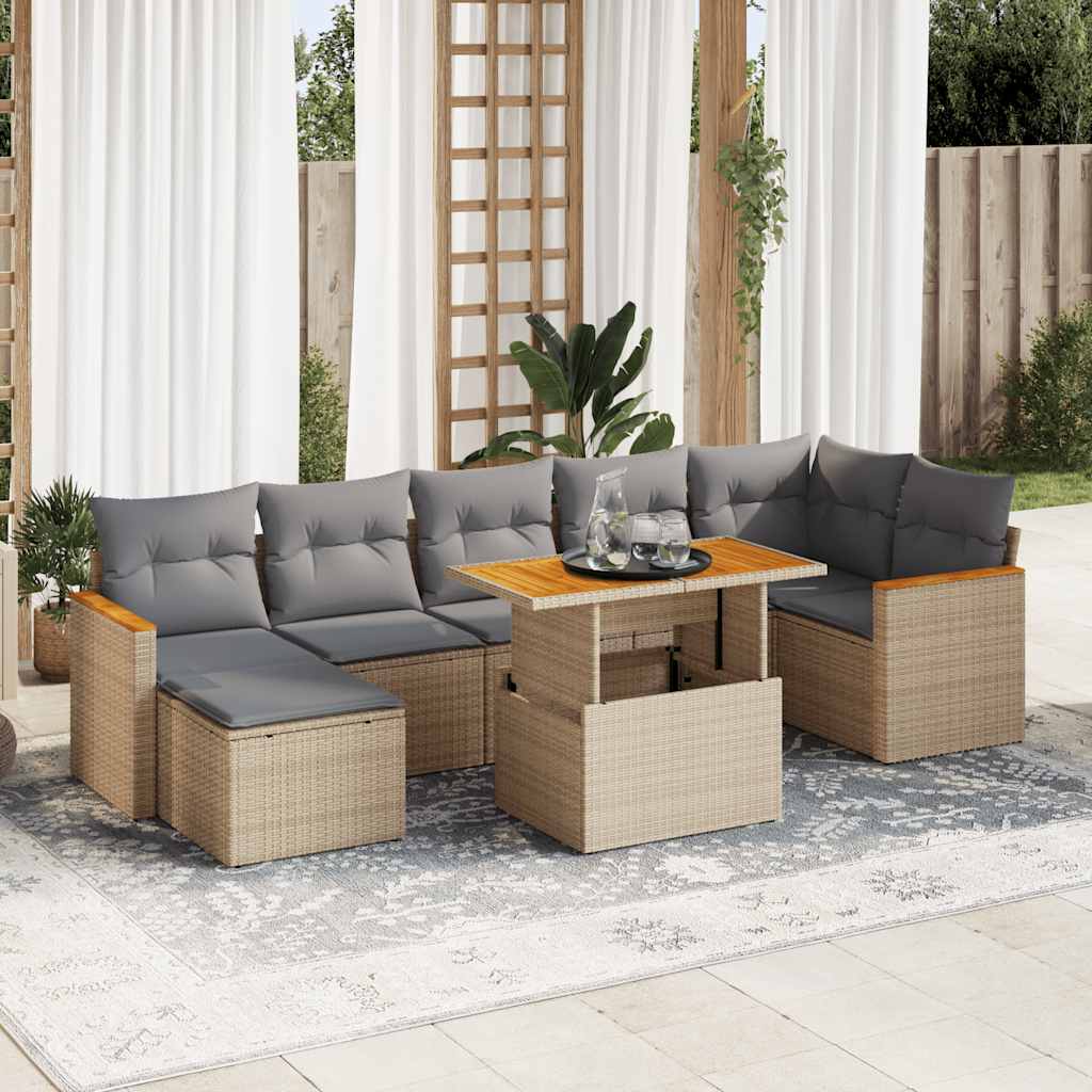 vidaXL Set sofás jardín y cojines 8 pzas ratán sintético acacia beige