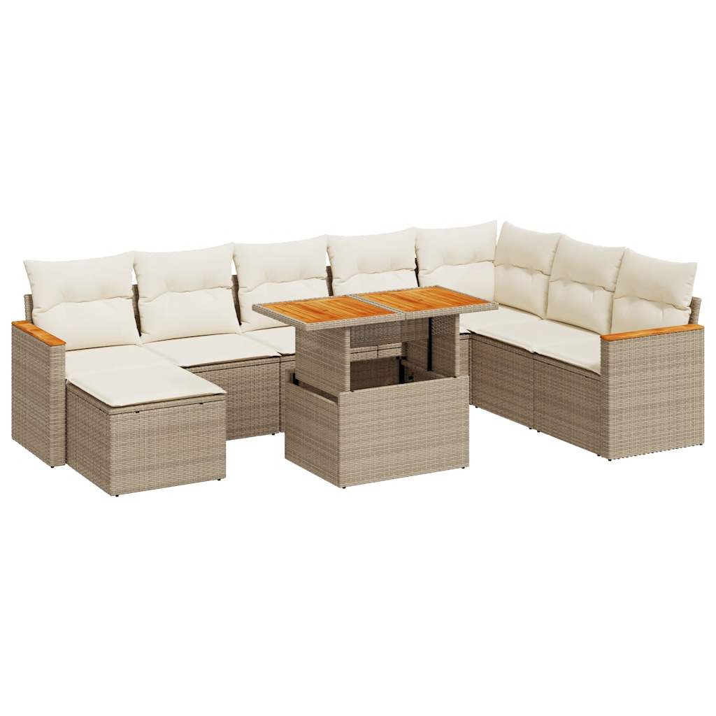 vidaXL Set sofás jardín y cojines 9 pzas ratán sintético acacia beige