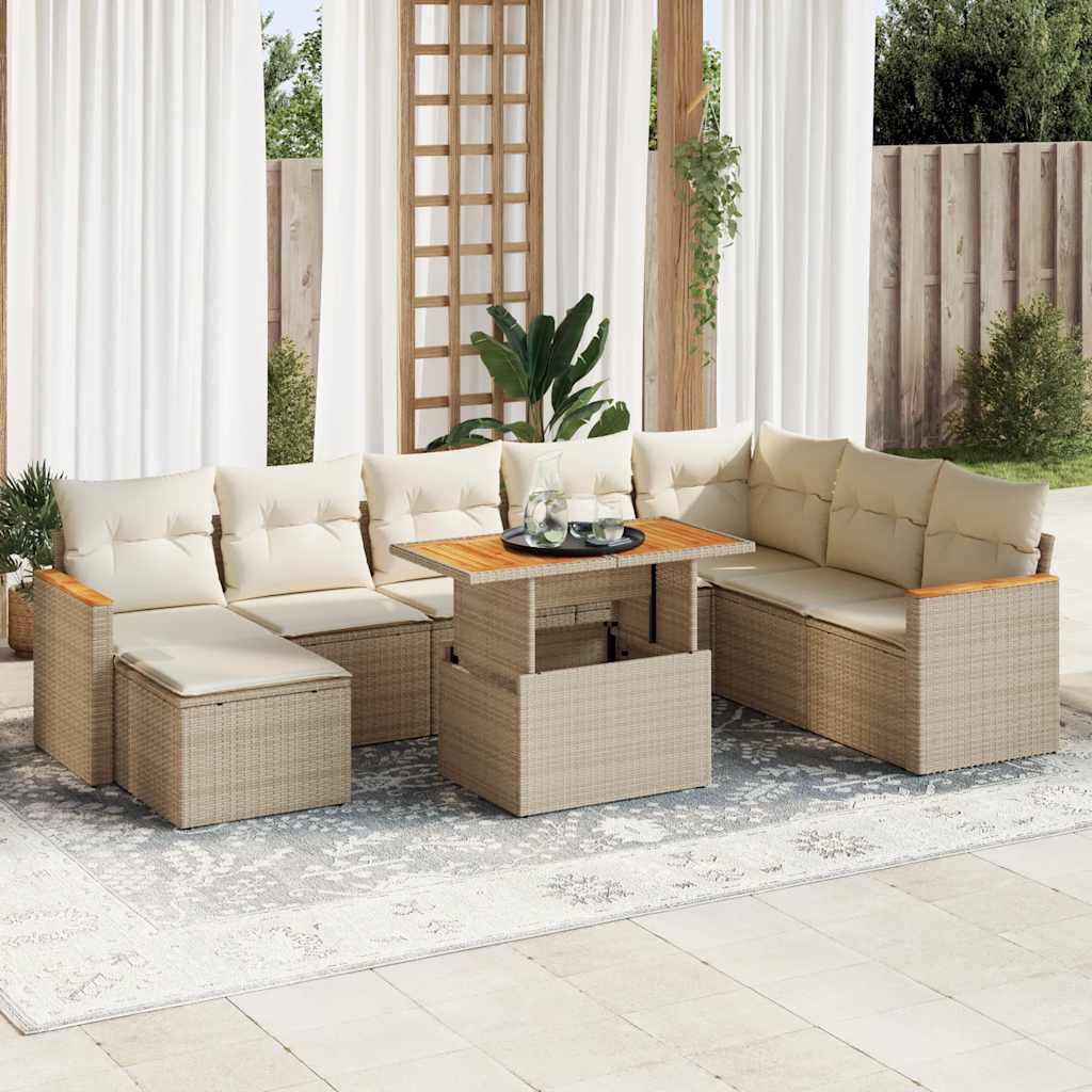 vidaXL Set sofás jardín y cojines 9 pzas ratán sintético acacia beige