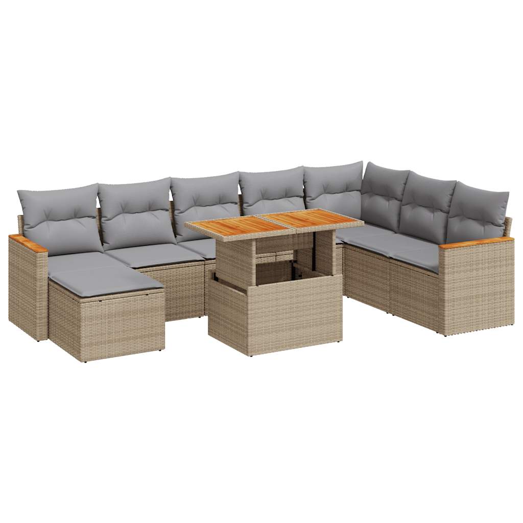 vidaXL Set sofás jardín y cojines 9 pzas ratán sintético acacia beige