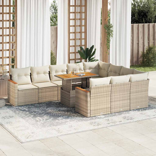 vidaXL Set sofás jardín y cojines 11 pzas ratán sintético acacia beige