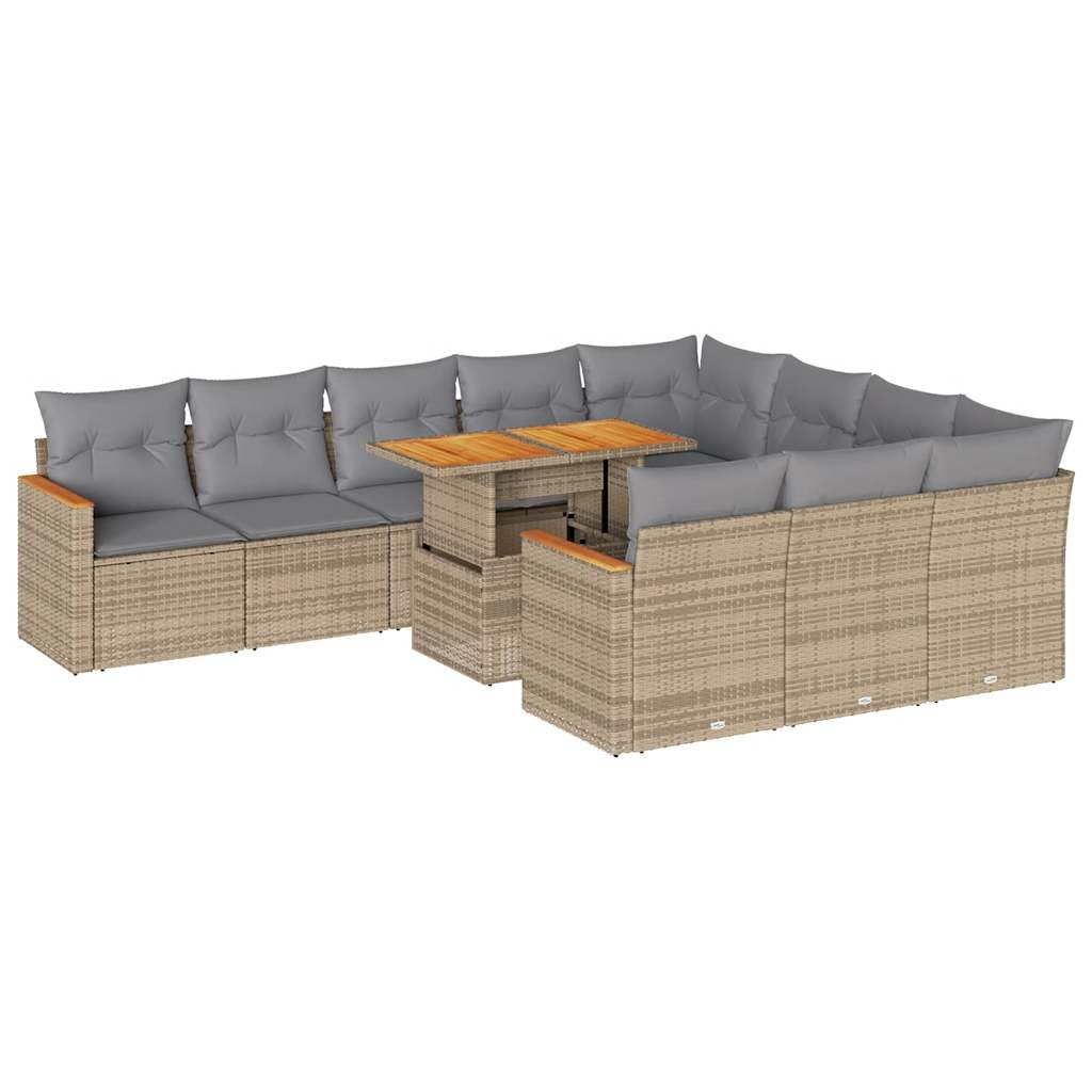 vidaXL Set sofás jardín y cojines 11 pzas ratán sintético acacia beige