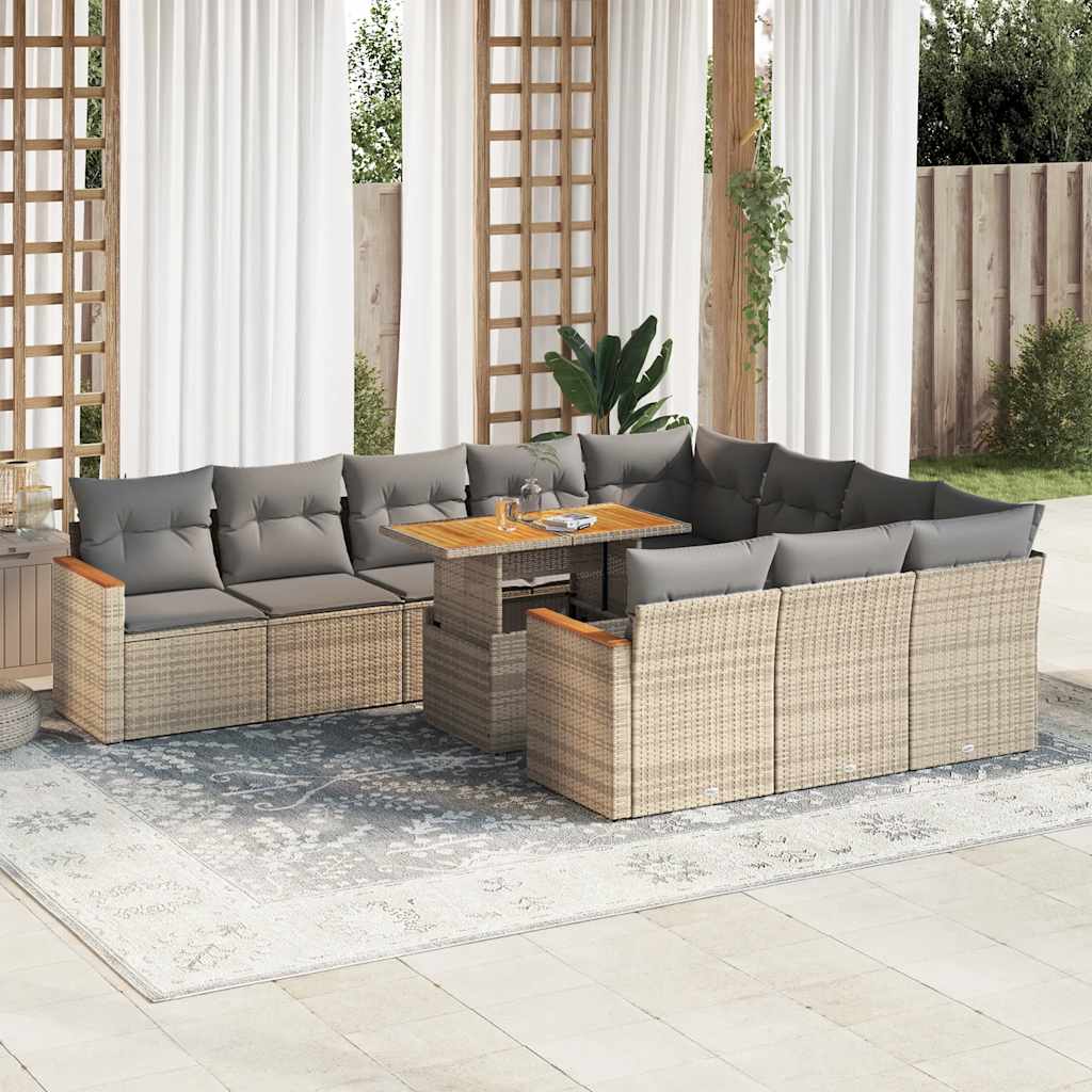 vidaXL Set sofás jardín y cojines 11 pzas ratán sintético acacia beige